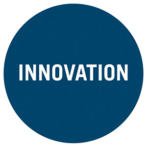 navy blue circle that says "innovation"